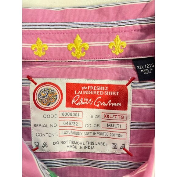 Robert Graham The Freshly Laundered Pink stripe & Embroidered Shirt XXL - Picture 5 of 8